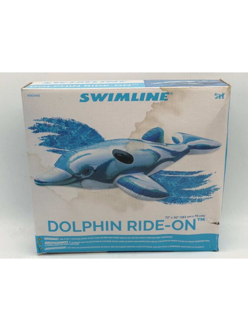 Swimline Dolphin Ride-On Inflatable Pool Float 72" X 30" Durable Vinyl With Hand
